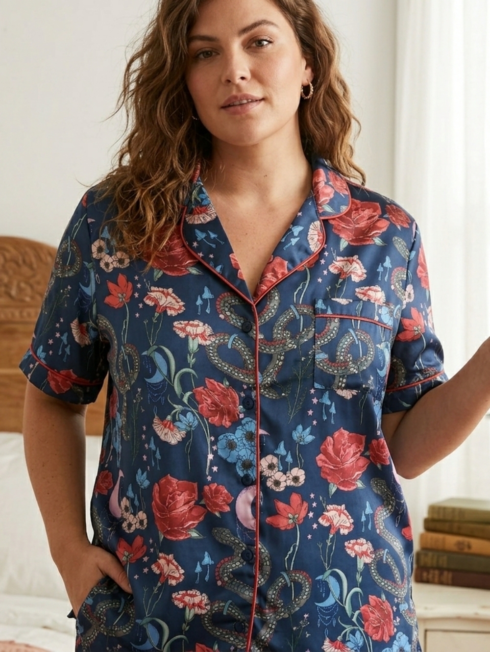 Their Nibs Abstract Floral Moody Button Down Short Sleeve PJ Top